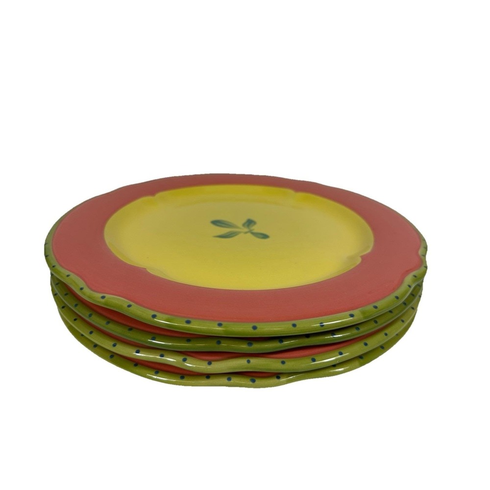 Pfaltzgraff Pistoulet Plates 11" Dinner Jana Kolpen Set Of 4 Yellow Orange Green